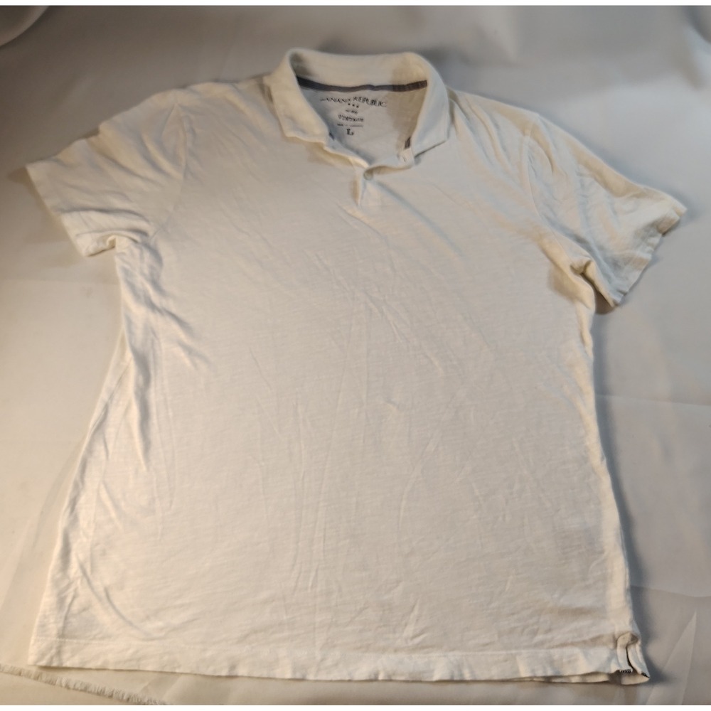 Banana Republic Mens‎ Vintage White Slub Cotton Short Sleeve Polo Shirt Large